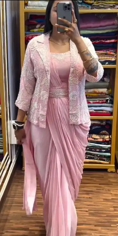 Light Pink Chinon Silk Embroidery Work Saree | Sarees, Bollywood Sarees, Creative Sarees, Designer Sarees, Embroidered Sarees, Ethnic Saree, Modern Digital sarees, Party Wear Sarees
