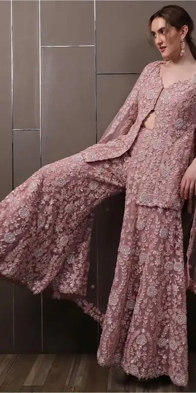 Light Pink Faux Georgette Lace Work Salwar Suit | Jump Suits, Salwar suit, Casual Suits, Creative suits, Designer Suits, Palazzo Suits, Party Wear Suits, Patiala Suits, Straight Suits