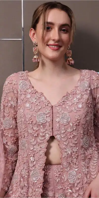 Light Pink Faux Georgette Lace Work Salwar Suit | Jump Suits, Salwar suit, Casual Suits, Creative suits, Designer Suits, Palazzo Suits, Party Wear Suits, Patiala Suits, Straight Suits