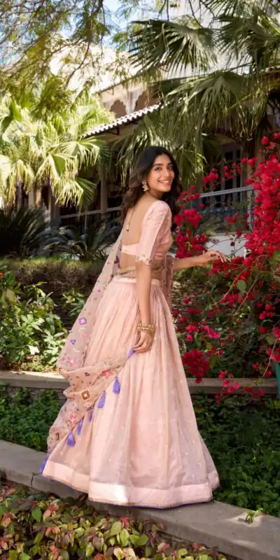Light Pink Gold Crush Sequins Lehenga Choli | Lehenga, Bollywood Lehenga, Creative Lehenga, Designer Lehenga, Embroidered Lehenga, Party Wear Lehenga