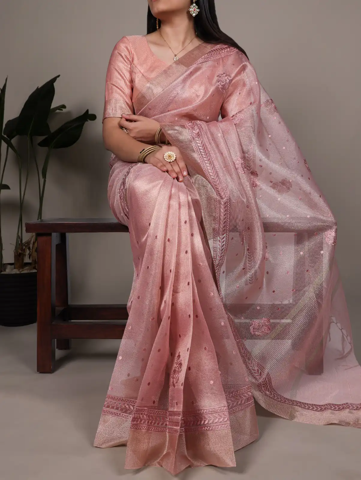 Light Pink Poly Shimmer Embroidery Work Saree | Sarees, Bollywood Sarees, Creative Sarees, Designer Sarees, Embroidered Sarees, Ethnic Saree, Modern Digital sarees, Party Wear Sarees