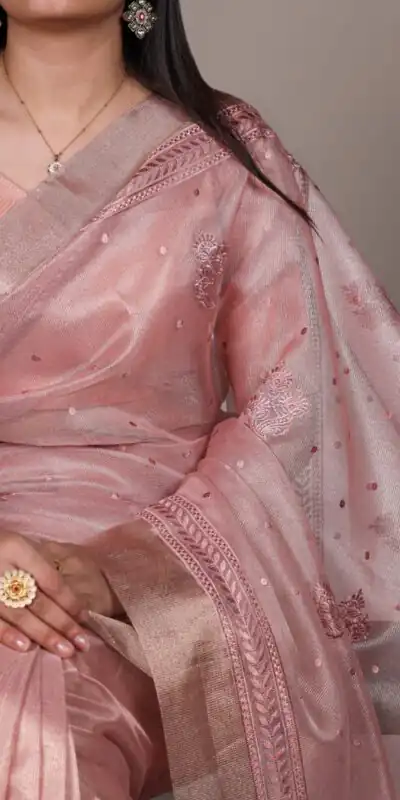 Light Pink Poly Shimmer Embroidery Work Saree | Sarees, Bollywood Sarees, Creative Sarees, Designer Sarees, Embroidered Sarees, Ethnic Saree, Modern Digital sarees, Party Wear Sarees