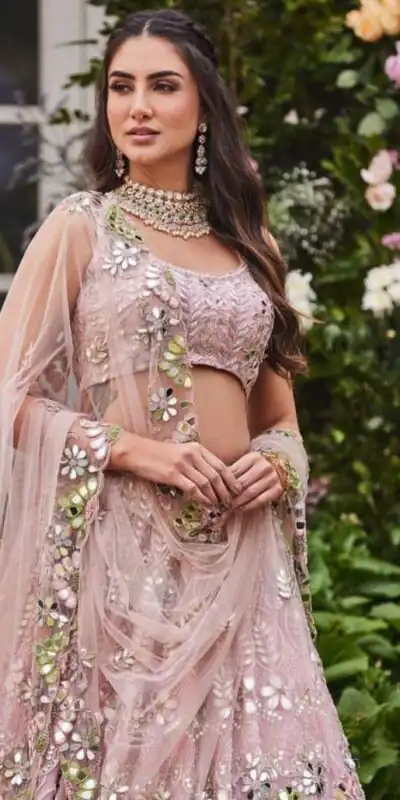 Light Pink Soft Net Embroidered Lehenga Choli | Lehenga, Bollywood Lehenga, Creative Lehenga, Designer Lehenga, Embroidered Lehenga, Party Wear Lehenga