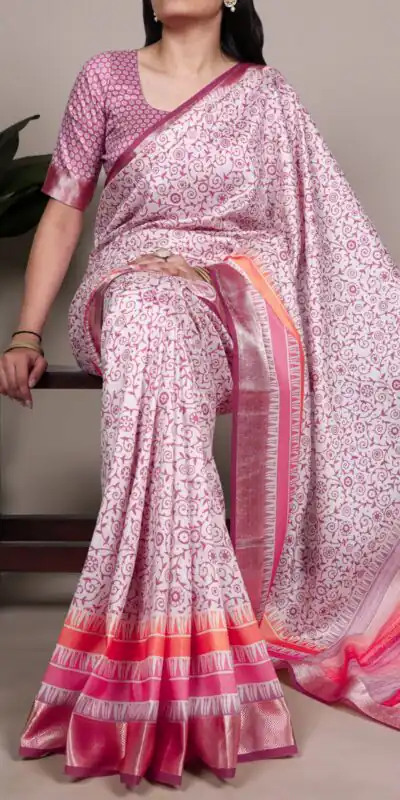 Light Pink Tasar Silk With Printed Viscose Border Saree | Sarees, Bollywood Sarees, Creative Sarees, Designer Sarees, Embroidered Sarees, Ethnic Saree, Modern Digital sarees, Party Wear Sarees