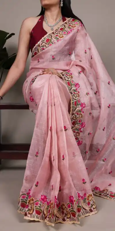 Light Pink Zari Kota Tissue Embroidery Zari Work Saree | Sarees, Bollywood Sarees, Creative Sarees, Designer Sarees, Embroidered Sarees, Ethnic Saree, Modern Digital sarees, Party Wear Sarees