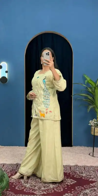 Light Pista Shimmer Embroidery Moti With Mirror Salwar Suit | Jump Suits, Salwar suit, Casual Suits, Creative suits, Designer Suits, Palazzo Suits, Party Wear Suits, Patiala Suits, Straight Suits