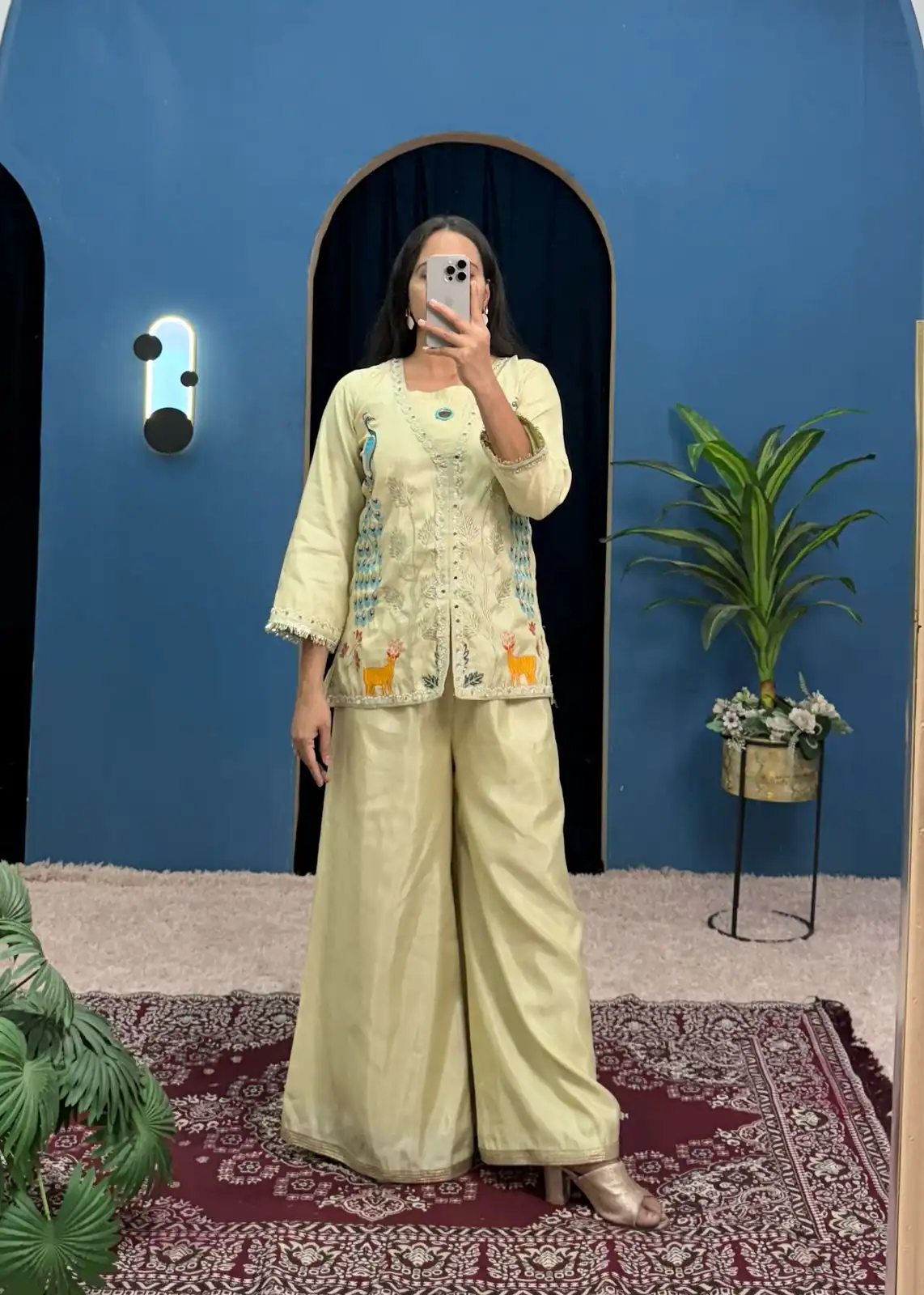 Light Pista Shimmer Embroidery Moti With Mirror Salwar Suit | Jump Suits, Salwar suit, Casual Suits, Creative suits, Designer Suits, Palazzo Suits, Party Wear Suits, Patiala Suits, Straight Suits