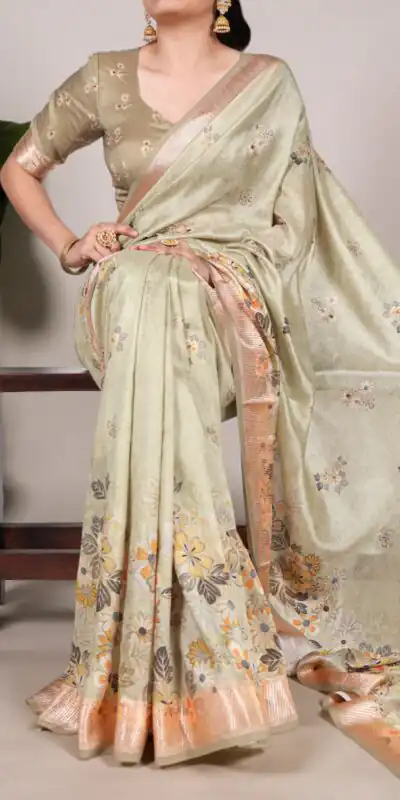 Light Pista Tushar Silk With Viscose Border Printed Saree | Sarees, Bollywood Sarees, Creative Sarees, Designer Sarees, Embroidered Sarees, Ethnic Saree, Modern Digital sarees, Party Wear Sarees