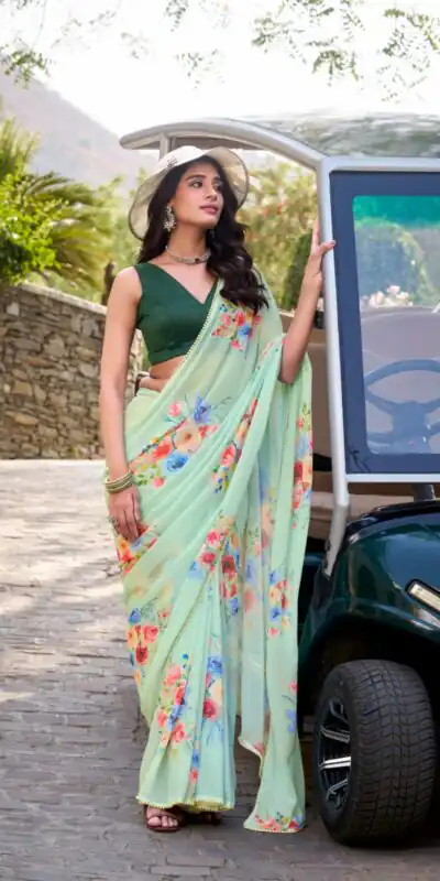 Light Pista Weightless Marble Floral Printed Saree | Sarees, Bollywood Sarees, Creative Sarees, Designer Sarees, Embroidered Sarees, Ethnic Saree, Modern Digital sarees, Party Wear Sarees