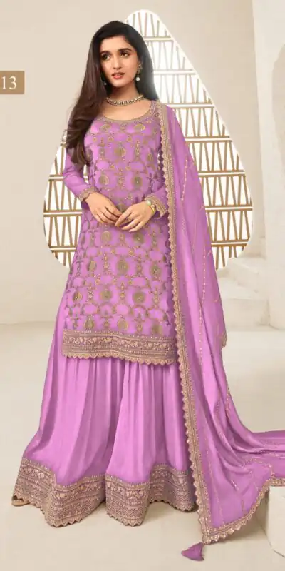 Light Purple Jacquard Silk Chinon Multi Work Salwar Suit | Jump Suits, Salwar suit, Casual Suits, Creative suits, Designer Suits, Palazzo Suits, Party Wear Suits, Patiala Suits, Straight Suits