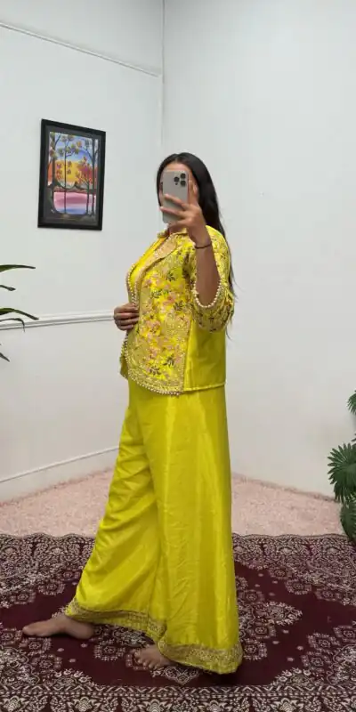 Light Yellow Chinon Embroidery With Moti Lace Salwar Suit | Jump Suits, Salwar suit, Casual Suits, Creative suits, Designer Suits, Palazzo Suits, Party Wear Suits, Patiala Suits, Straight Suits