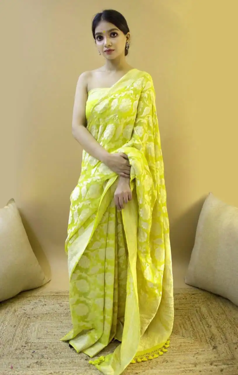 Light Yellow Soft Lichi Silk Zahlar Saree | Sarees, Bollywood Sarees, Creative Sarees, Designer Sarees, Embroidered Sarees, Ethnic Saree, Modern Digital sarees, Party Wear Sarees