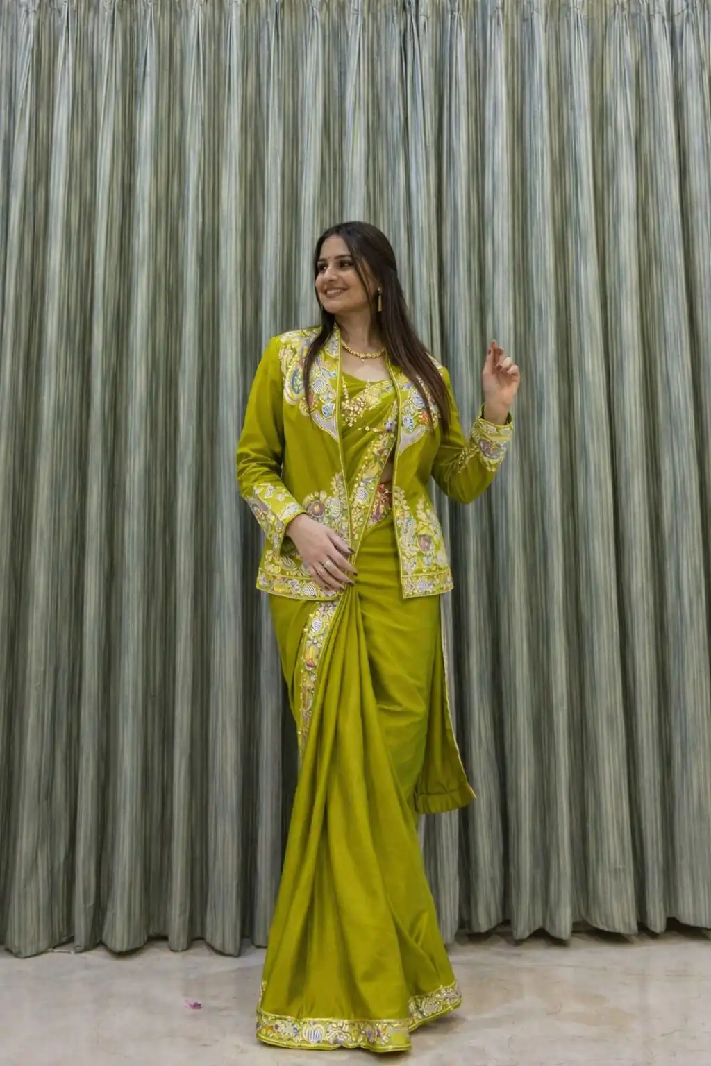 Lime Yellow Crap Silk Embroidery Work Saree | Sarees, Bollywood Sarees, Creative Sarees, Designer Sarees, Embroidered Sarees, Ethnic Saree, Modern Digital sarees, Party Wear Sarees