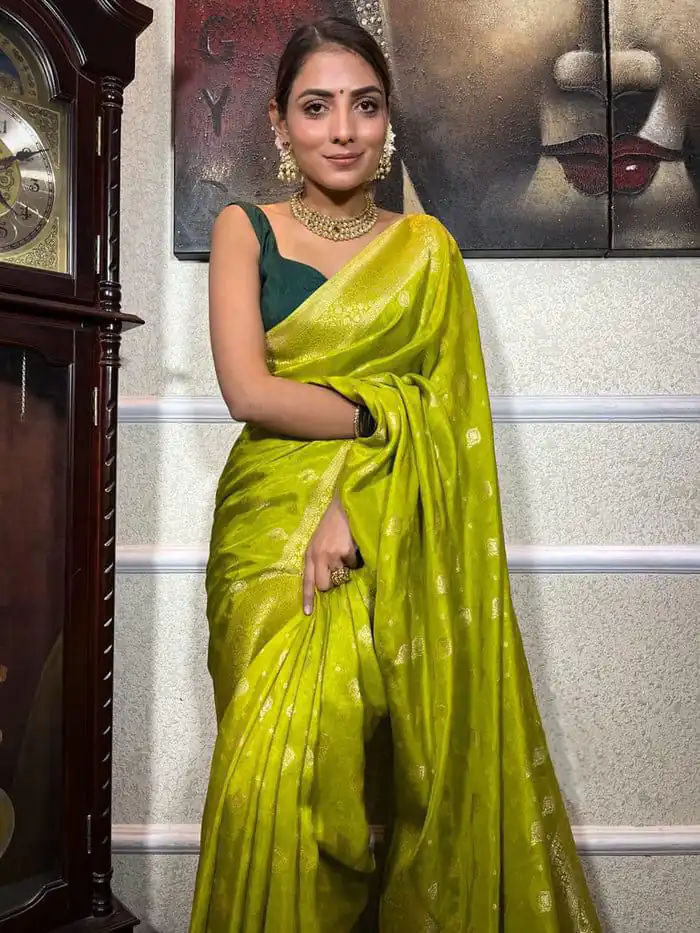 Lime Yellow Soft Lichi Silk Border Jacquard Work Saree | Sarees, Bollywood Sarees, Creative Sarees, Designer Sarees, Embroidered Sarees, Ethnic Saree, Modern Digital sarees, Party Wear Sarees