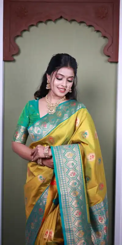 Lime Yellow Soft Paithani Silk Zari Lace Work Saree | Sarees, Bollywood Sarees, Creative Sarees, Designer Sarees, Embroidered Sarees, Ethnic Saree, Modern Digital sarees, Party Wear Sarees