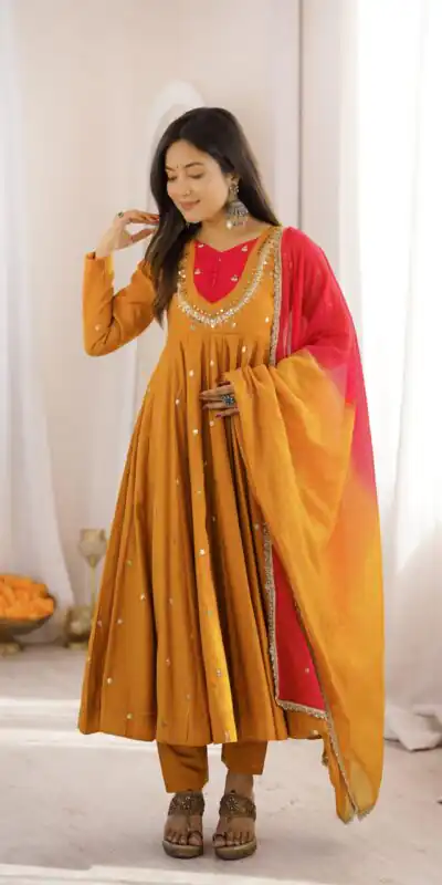 ZF 5023 Mustered Roman Silk Gown with Mirror Work & Embroidery Work. Special Price βΉ2099. Delivery 4-6 Working Days. Shop now. | Gowns, Bollywood Gowns, Creative Gowns, Designer Gowns, Embroidered Gowns, Party Wear Gowns