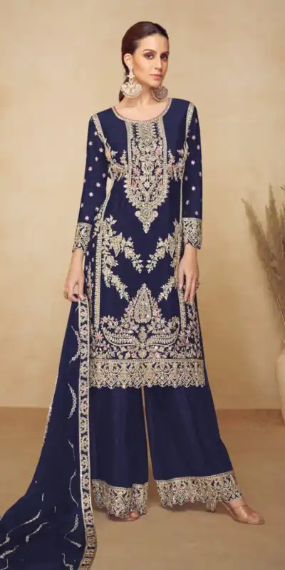 Lovely Navy Blue Viscous Chinon Embroidery Work Salwar Suit | Jump Suits, Salwar suit, Casual Suits, Creative suits, Designer Suits, Palazzo Suits, Party Wear Suits, Patiala Suits, Straight Suits