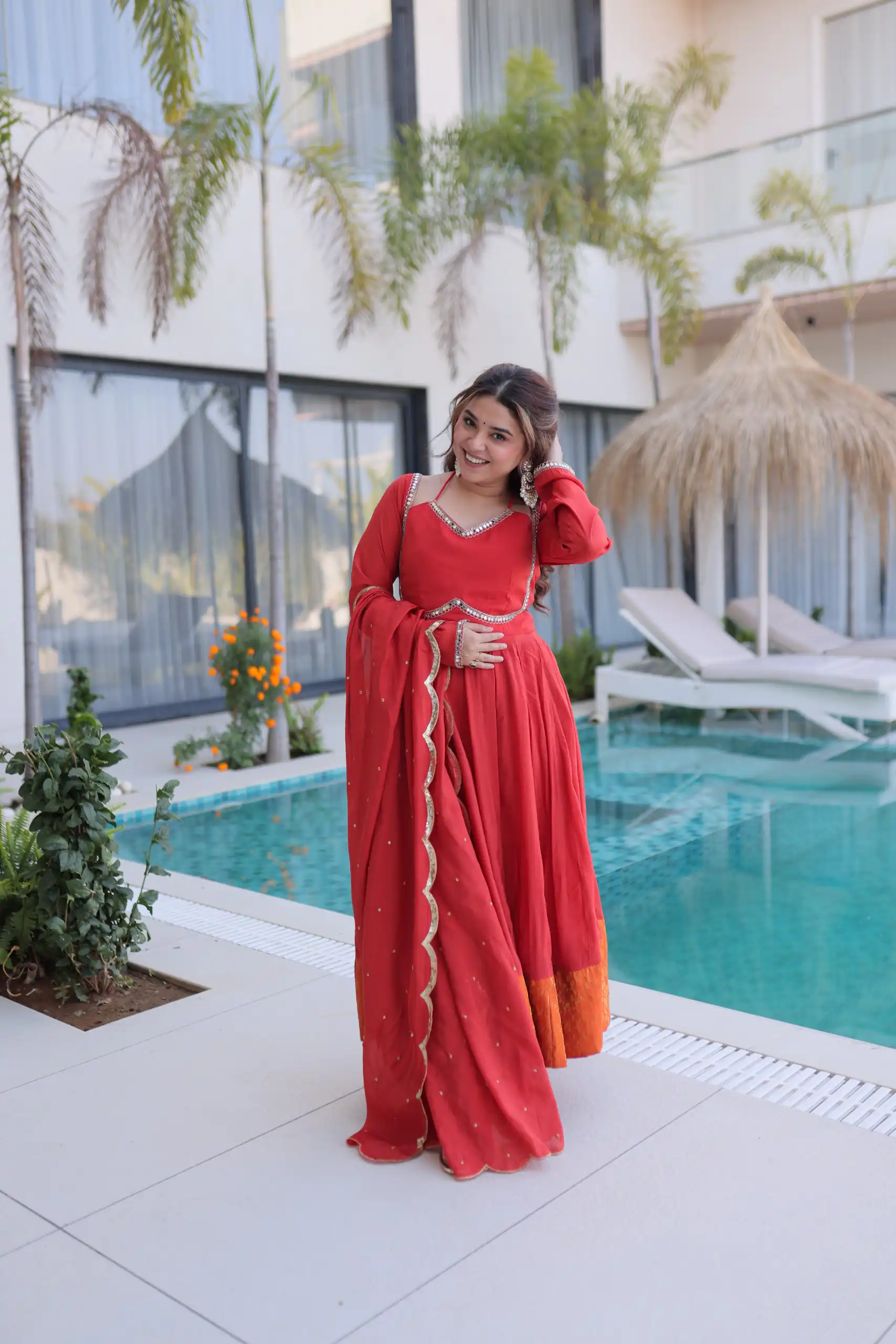 Lovely Red Mul Chanderi Mirror Lace Work Anarkali Suit | Anarkali Suits, Bollywood Anarkali, Creative-Anarkali, Designer Anarkali, Embroidered Anarkali, Party Wear Anarkali