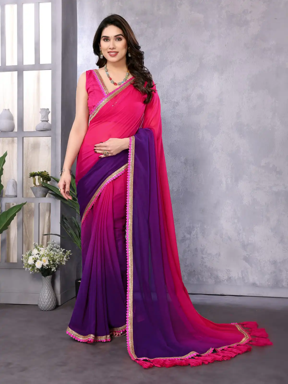 Magenta Faux Georgette Party Wear Saree | Sarees, Bollywood Sarees, Creative Sarees, Designer Sarees, Embroidered Sarees, Ethnic Saree, Modern Digital sarees, Party Wear Sarees