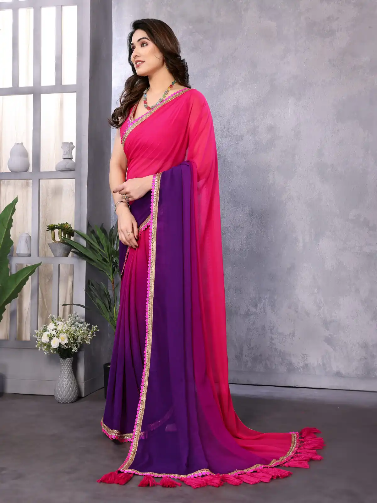 Magenta Faux Georgette Party Wear Saree | Sarees, Bollywood Sarees, Creative Sarees, Designer Sarees, Embroidered Sarees, Ethnic Saree, Modern Digital sarees, Party Wear Sarees