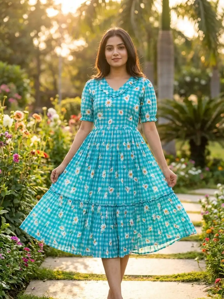 KA 1257 Blue Muslin Silk Gingham Printed Kurti with Designer Work. Special Price ₹1519. Delivery 4-6 Working Days. Shop now. | Kurti, Bollywood Kurti, Creative Kurtis, Designer Kurti, Party Wear Kurti, Selfie Kurti