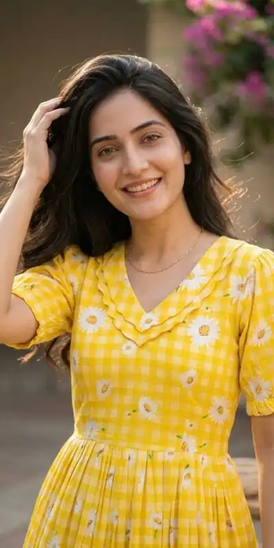 KA 1257 Mustard Muslin Silk Gingham Printed Kurti with Designer Work. Special Price ₹1519. Delivery 4-6 Working Days. Shop now. | Kurti, Bollywood Kurti, Creative Kurtis, Designer Kurti, Party Wear Kurti, Selfie Kurti