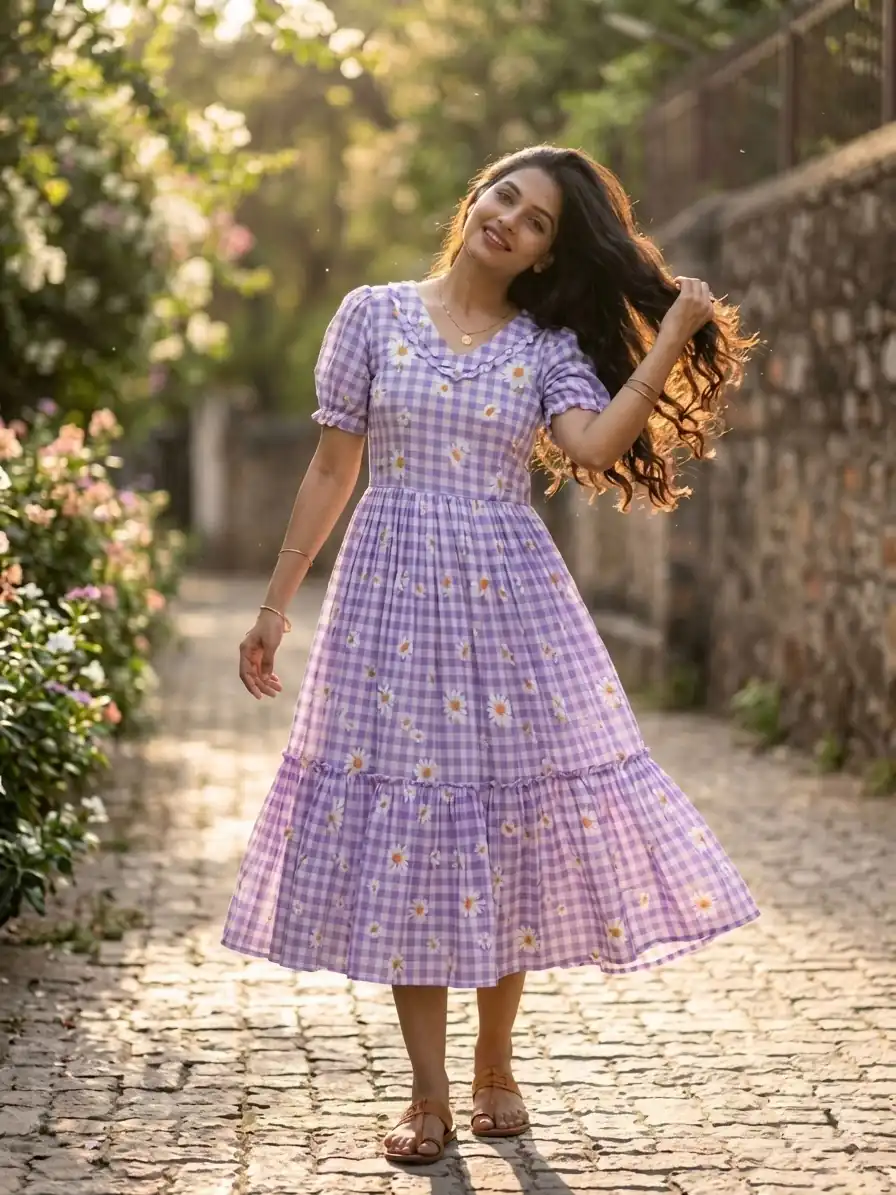 KA 1257 Purple Muslin Silk Gingham Printed Kurti with Designer Work. Special Price ₹1519. Delivery 4-6 Working Days. Shop now. | Kurti, Bollywood Kurti, Creative Kurtis, Designer Kurti, Party Wear Kurti, Selfie Kurti