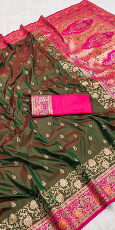 Mahendi Banarasi Silk Gold Zari Border Saree | Sarees, Bollywood Sarees, Creative Sarees, Designer Sarees, Embroidered Sarees, Ethnic Saree, Modern Digital sarees, Party Wear Sarees