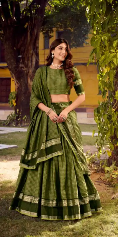 Mahendi Chettinad Cotton Chex Zari Work Lehenga Choli | Lehenga, Bollywood Lehenga, Creative Lehenga, Designer Lehenga, Embroidered Lehenga, Party Wear Lehenga