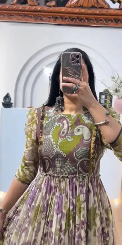Mahendi Cota Checks Kalamkari Print Gown | Gowns, Bollywood Gowns, Creative Gowns, Designer Gowns, Embroidered Gowns, Party Wear Gowns