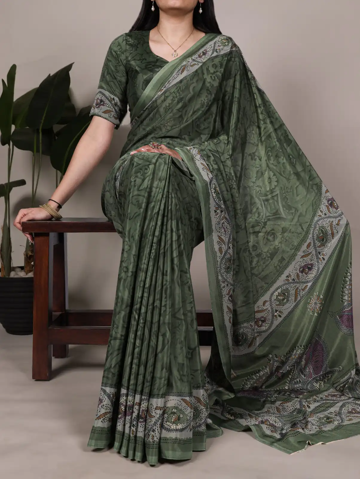 Mahendi Crepe With Printed Saree | Sarees, Bollywood Sarees, Creative Sarees, Designer Sarees, Embroidered Sarees, Ethnic Saree, Modern Digital sarees, Party Wear Sarees