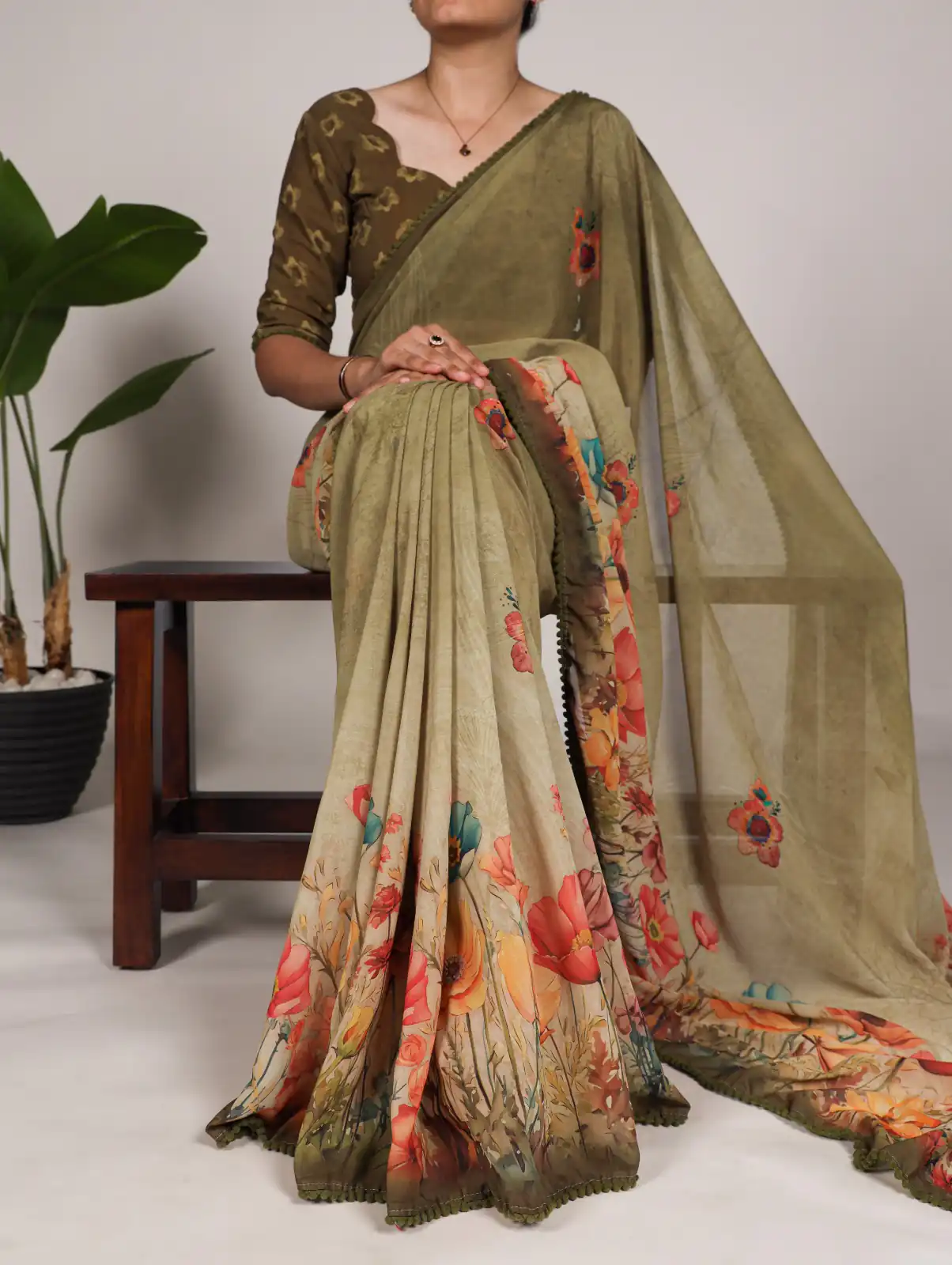 Mahendi Georgette Floral Saree | Sarees, Bollywood Sarees, Creative Sarees, Designer Sarees, Embroidered Sarees, Ethnic Saree, Modern Digital sarees, Party Wear Sarees