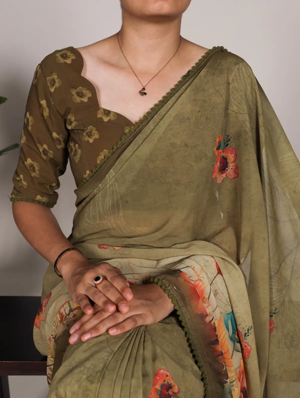 Mahendi Georgette Floral Saree | Sarees, Bollywood Sarees, Creative Sarees, Designer Sarees, Embroidered Sarees, Ethnic Saree, Modern Digital sarees, Party Wear Sarees