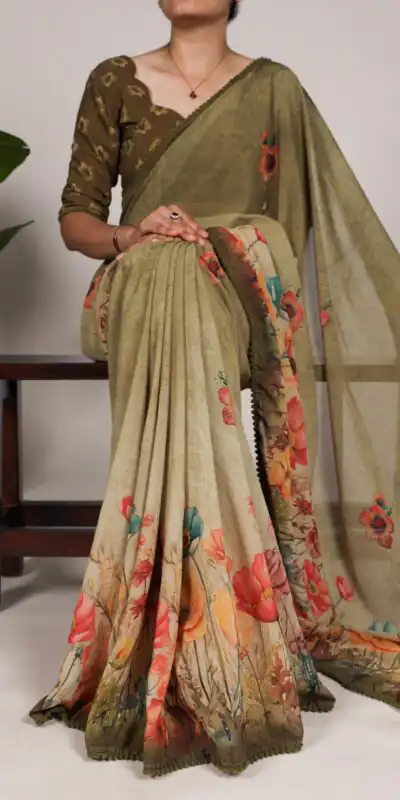 Mahendi Georgette Floral Saree | Sarees, Bollywood Sarees, Creative Sarees, Designer Sarees, Embroidered Sarees, Ethnic Saree, Modern Digital sarees, Party Wear Sarees