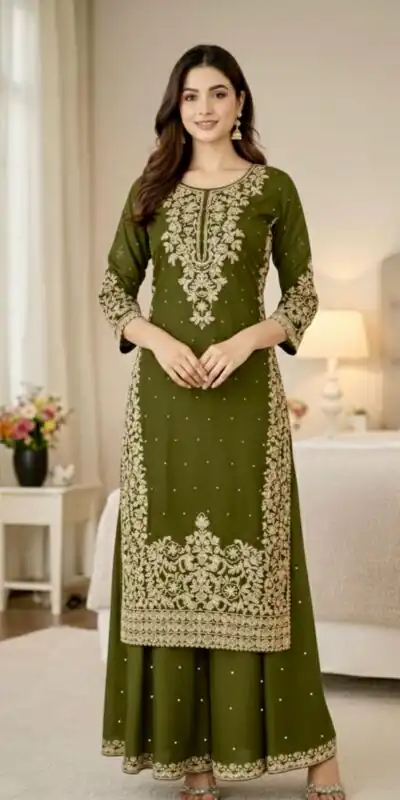 Mahendi Organza Silk Embroidery Work Salwar Suit | Jump Suits, Salwar suit, Casual Suits, Creative suits, Designer Suits, Palazzo Suits, Party Wear Suits, Patiala Suits, Straight Suits