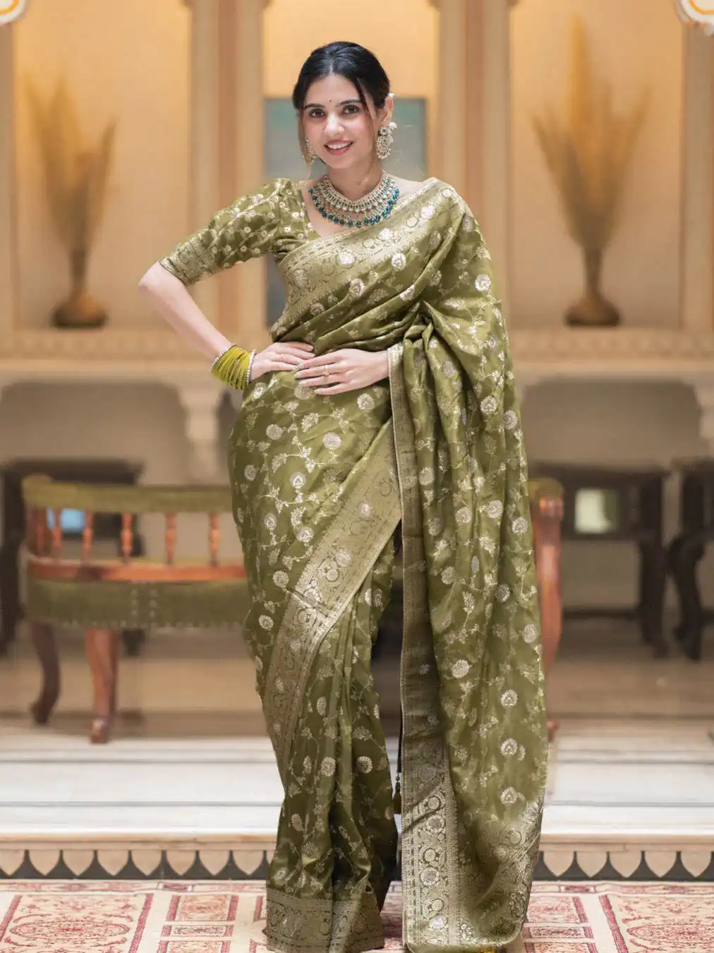 Mahendi Soft Lichi Silk With Jacquard Work Saree | Sarees, Bollywood Sarees, Creative Sarees, Designer Sarees, Embroidered Sarees, Ethnic Saree, Modern Digital sarees, Party Wear Sarees