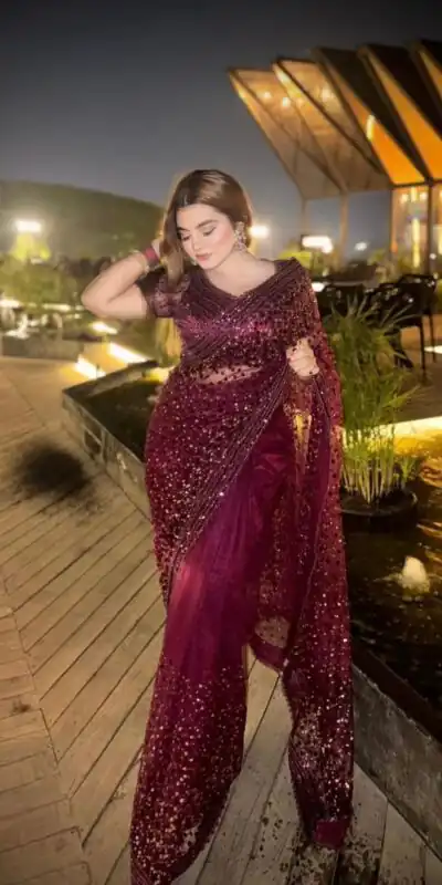 Majestic Wine Net Sequins Work Saree | Sarees, Bollywood Sarees, Creative Sarees, Designer Sarees, Embroidered Sarees, Ethnic Saree, Modern Digital sarees, Party Wear Sarees