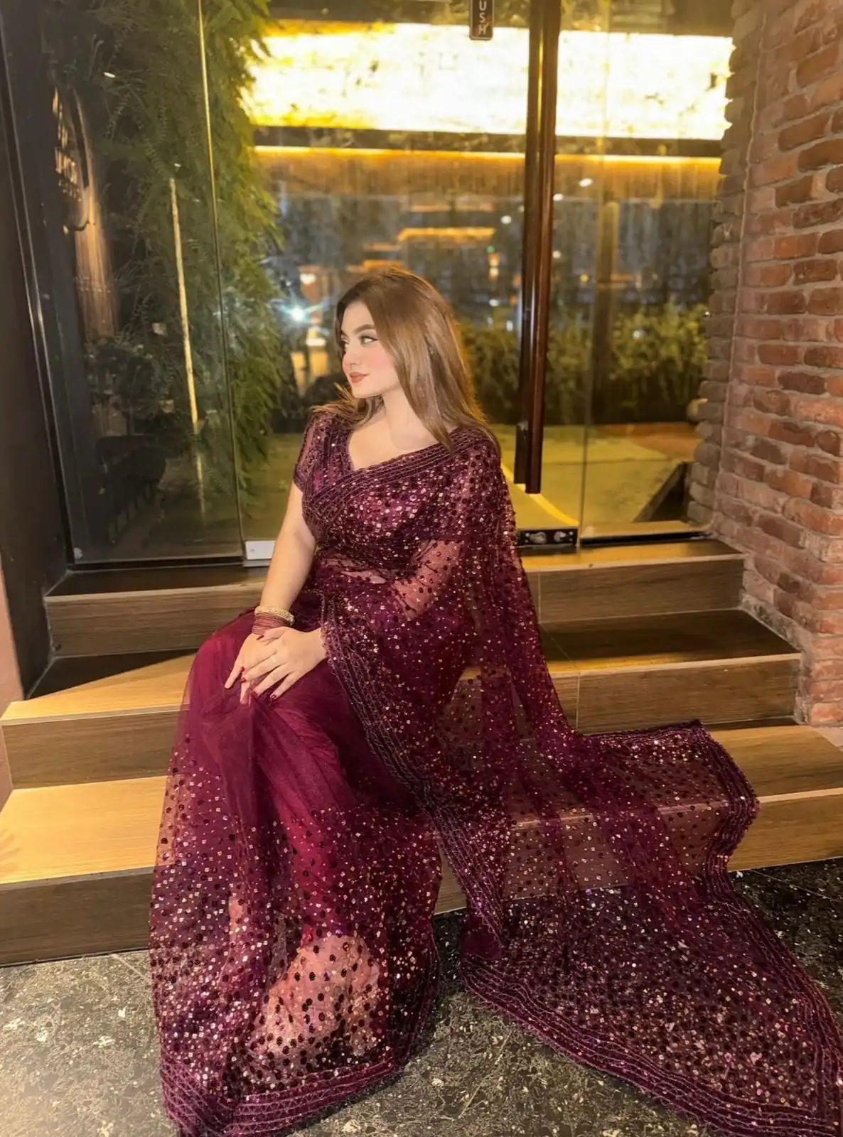 Majestic Wine Net Sequins Work Saree | Sarees, Bollywood Sarees, Creative Sarees, Designer Sarees, Embroidered Sarees, Ethnic Saree, Modern Digital sarees, Party Wear Sarees