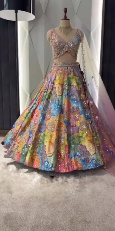 Malty Satin Silk Embroidered Lehenga Choli | Lehenga, Bollywood Lehenga, Creative Lehenga, Designer Lehenga, Embroidered Lehenga, Party Wear Lehenga