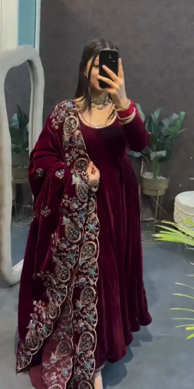 Maroon 9000 Velvet Embroidery Lace Work Salwar Suit | Jump Suits, Salwar suit, Casual Suits, Creative suits, Designer Suits, Palazzo Suits, Party Wear Suits, Patiala Suits, Straight Suits