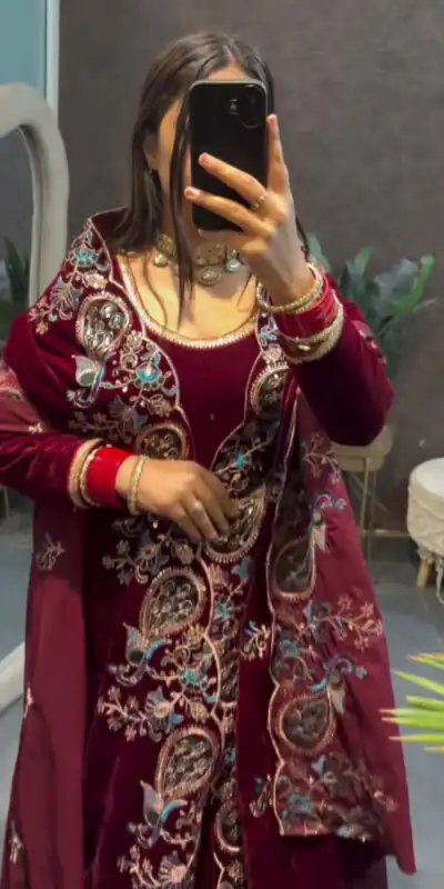 Maroon 9000 Velvet Embroidery Lace Work Salwar Suit | Jump Suits, Salwar suit, Casual Suits, Creative suits, Designer Suits, Palazzo Suits, Party Wear Suits, Patiala Suits, Straight Suits