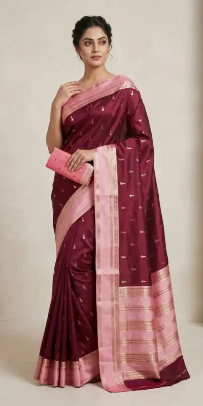 Maroon Banarasi Silk Zari Work Saree | Sarees, Bollywood Sarees, Creative Sarees, Designer Sarees, Embroidered Sarees, Ethnic Saree, Modern Digital sarees, Party Wear Sarees