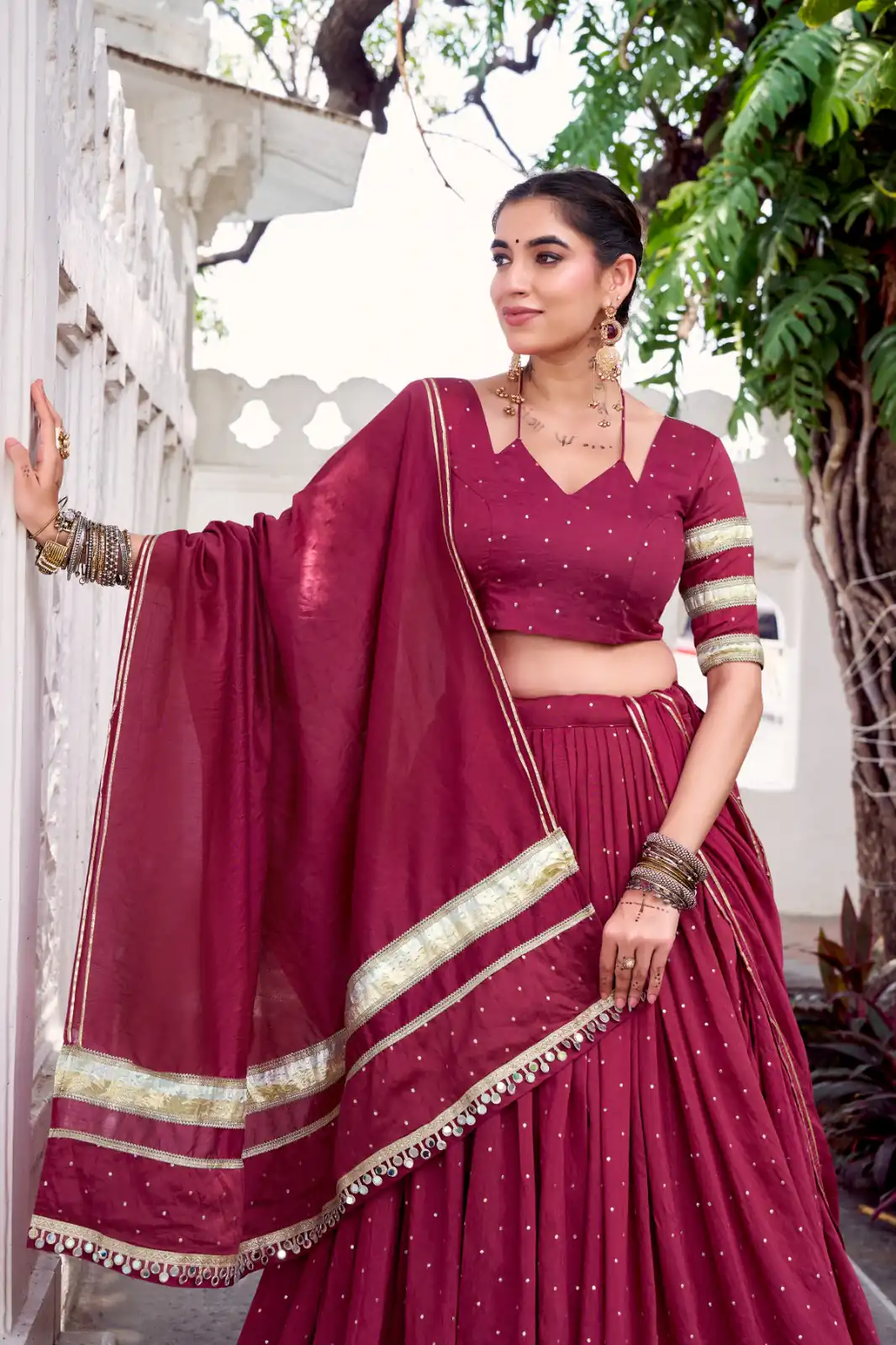 Maroon Chanderi Lace Zari Work Lehenga Choli | Lehenga, Bollywood Lehenga, Creative Lehenga, Designer Lehenga, Embroidered Lehenga, Party Wear Lehenga