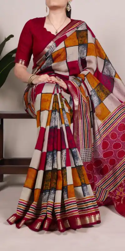 Maroon Chanderi Printed Saree | Sarees, Bollywood Sarees, Creative Sarees, Designer Sarees, Embroidered Sarees, Ethnic Saree, Modern Digital sarees, Party Wear Sarees
