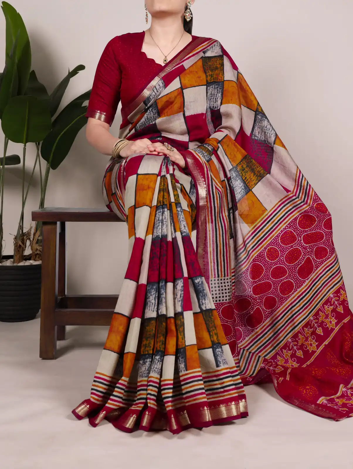 Maroon Chanderi Printed Saree | Sarees, Bollywood Sarees, Creative Sarees, Designer Sarees, Embroidered Sarees, Ethnic Saree, Modern Digital sarees, Party Wear Sarees