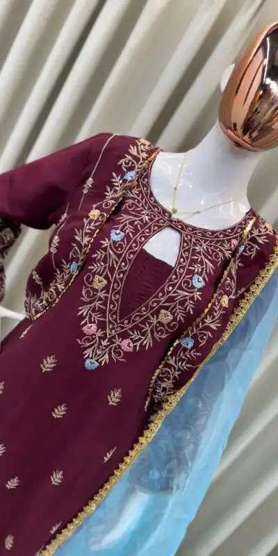 Maroon Chinon Sequence Embroidery Work Salwar Suit | Jump Suits, Salwar suit, Casual Suits, Creative suits, Designer Suits, Palazzo Suits, Party Wear Suits, Patiala Suits, Straight Suits