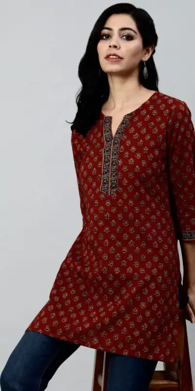 Maroon Cotton Printed Kurti | Kurti, Bollywood Kurti, Creative Kurtis, Designer Kurti, Party Wear Kurti, Selfie Kurti