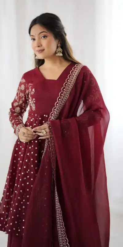Maroon Crunchy Silk Embroidery Work Salwar Suit | Jump Suits, Salwar suit, Casual Suits, Creative suits, Designer Suits, Palazzo Suits, Party Wear Suits, Patiala Suits, Straight Suits