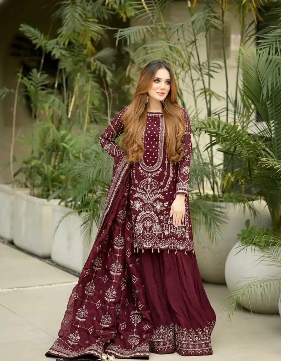 Maroon Crush Georgette Sequence Work Salwar Suit | Jump Suits, Salwar suit, Casual Suits, Creative suits, Designer Suits, Palazzo Suits, Party Wear Suits, Patiala Suits, Straight Suits