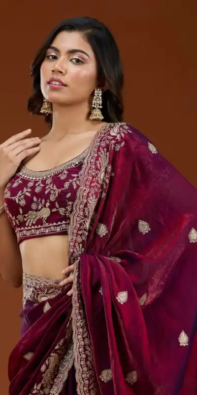Maroon Fandy Satin Silk Embroidery Work Saree | Sarees, Bollywood Sarees, Creative Sarees, Designer Sarees, Embroidered Sarees, Ethnic Saree, Modern Digital sarees, Party Wear Sarees